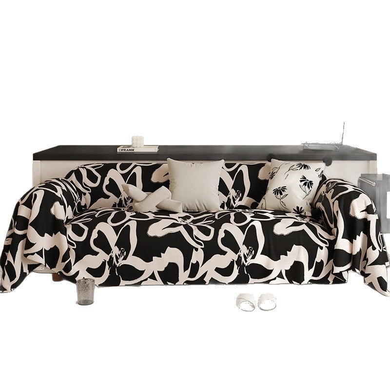 Housse de canapé noir résistant aux taches, style luxe léger-FLOWERS