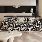 Housse de canapé noir résistant aux taches, style luxe léger-FLOWERS