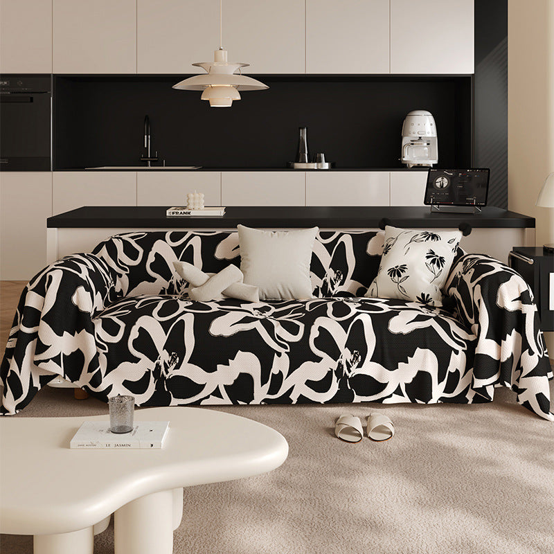 Housse de canapé noir résistant aux taches, style luxe léger-FLOWERS